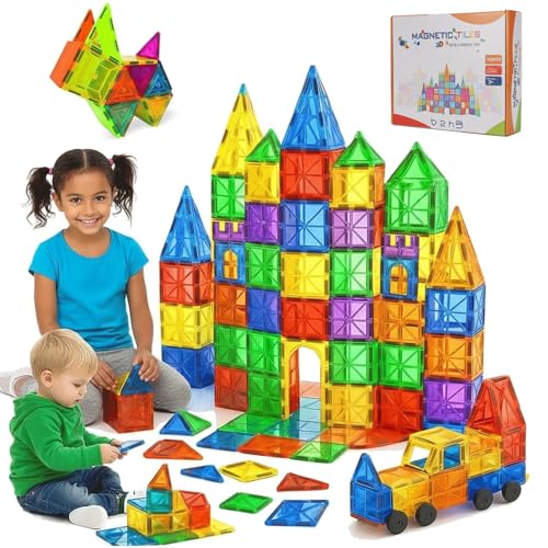 Large Magnetic Tiles for Kids (Ages 3-14), Toys Set Gift 100PCS with 2 Cars | Magnetic Blocks & Building Toys for Creative STEM Learning, Ideal Gift for Boys & Girls