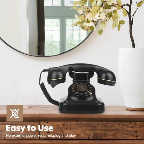 Sangyn Retro Landline Telephone Adjustable Ringer Volume Vintage Phone with Redial Function Corded Desk Old Phone for Home Office Hotel, Black