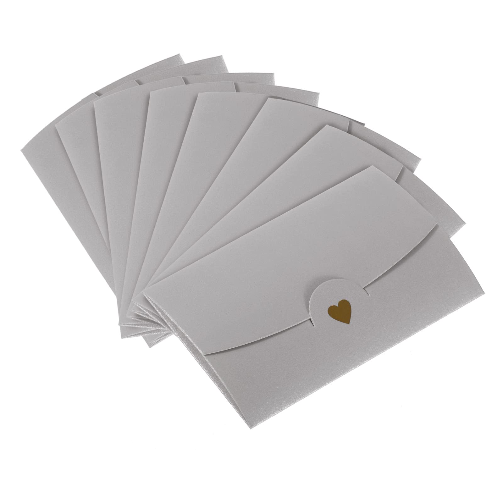 PATIKIL Mini Envelopes, 20 Pack Small Gift Card Holders Retro Gold Heart Business Invitation Envelopes for Wedding Birthday, Silver
