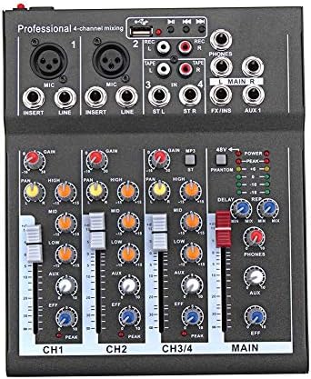 yangGradel Mini Audio Mixer with USB DJ Sound Mixing Console 4 Channel 48V Amplifier For Karaoke KTV Party