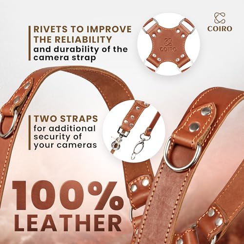 C Coiro Dual Camera Harness for Photographers, Double Adjustable Leather Strap DSLR/SLR, Dual Shoulder Harness