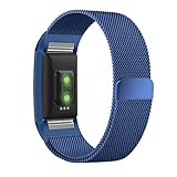 UMTELE For Fitbit Charge 2 Band, Milanese Loop Stainless Steel Metal Bracelet Strap with Unique Magnet Lock, No Buckle Needed for Fitbit Charge 2 HR Fitness Tracker Blue Large