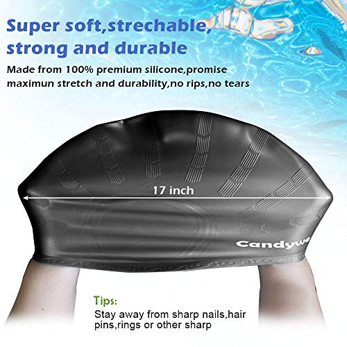 Candywe Swim Cap Cover Ears, Waterproof Silicone Bathing Swimming Cap,Swim Hat for Long Short Hair Women Men Kids Swimming Pool Caps with Nose Clip and Ear Plugs (Black)