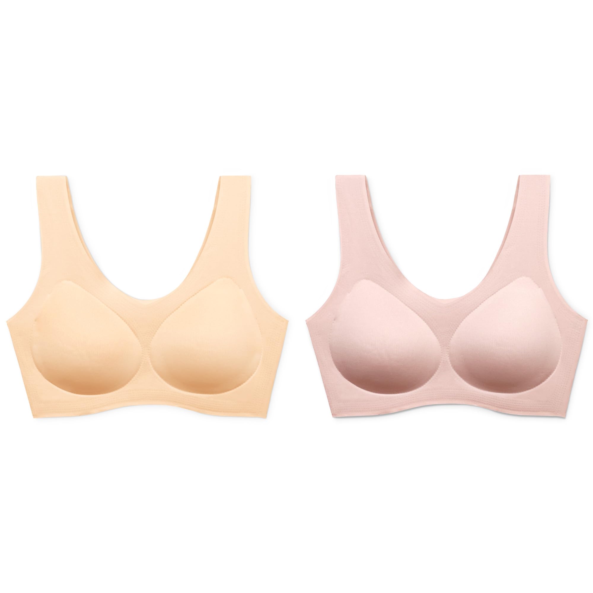 Photo 1 of PURILINE 2 Pack Women's Seamless Soft Bra, Wireless Sleep Comfortable Pullover Bras for Women, Full Coverage T-Shirt Bralette, Pink and Beige, XX-Large