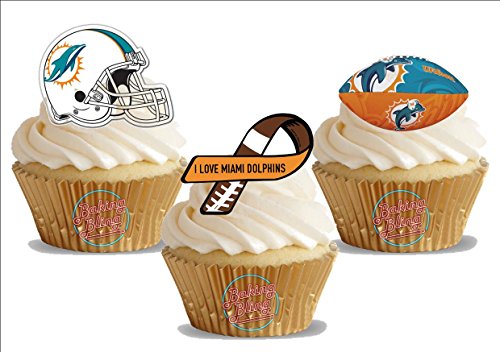 American Football Miami Dolphins Trio Mix- Fun Novelty Birthday PREMIUM STAND UP Edible Wafer Card Cake Toppers Decoration