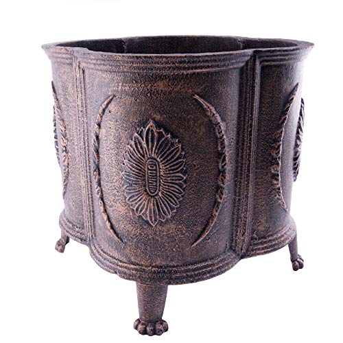 Pflanztopf Gusseisen Eckig Kleeblatt Form Höhe 45cm -Antik Kupfer Optik Blumentopf Pflanzkübel groß außen