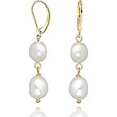 Pearl Dangle Earrings for Women 14K Gold Plated Sterling Silver Baroque Drop Earrings,Leverback Irregular Pearl Hypoallergenic Earrings