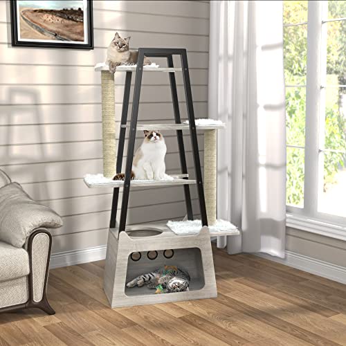 GDLF Modern Cat Tree Wooden Heavy Duty Cat Tower for Indoor Cats with