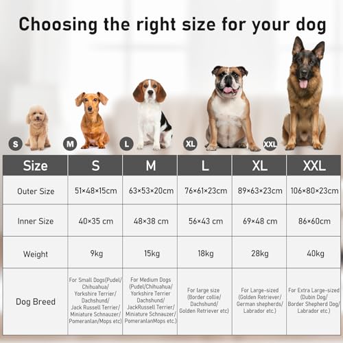 JOEJOY Extra Large Dog Sofa Bed, Waterproof Lamb Fleece PP Cotton XL Dog Bed With Nonskid Bottom, Washable Grey Dog Bed For Large Labrador, German Shepherd, 89x64x23cm