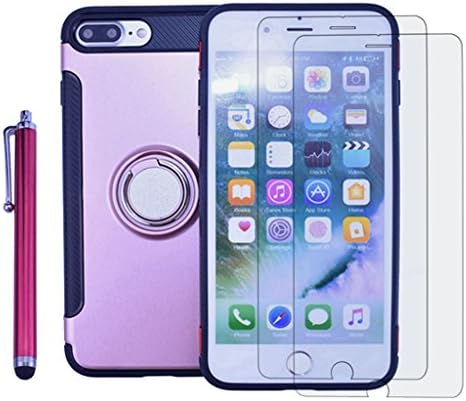 iPhone 8 Plus Shockproof Case,iPhone 7 Plus Bumper Heavy Duty Dual Layer Protection Cover Kit DiGDry with Kickstand Ring Grip Hold Screen Protector+Pen for iPhone8 Plus/iPhone7 Plus (Rose Gold)