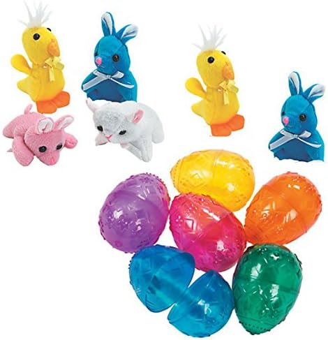 Jumbo Easter Eggs with Plush Bunny, Ducks, Sheep Toys for Stuffing, 6 Patterned Textured Eggs and 6 Mini Plush