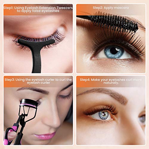 Eyelash Curler, HOCOSY 4 in 1 Eyelash Curlers Kit for Women includes Lash Curler, Eyelash Brush, Eyelash Extension Tweezers, Eyebrow Brush and Comb, Silicone Refill Pads for Natural Eyelashes