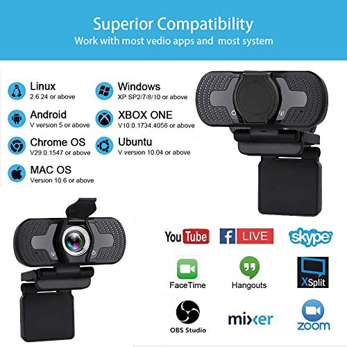 1080P Full HD Auto Light Correct Webcam with Built-in Noise Reduc Microphone & Privacy Cover, Desktop or Laptop Computer USB Webcam for Video Callin Conferencing Gaming Live Streaming Online Class
