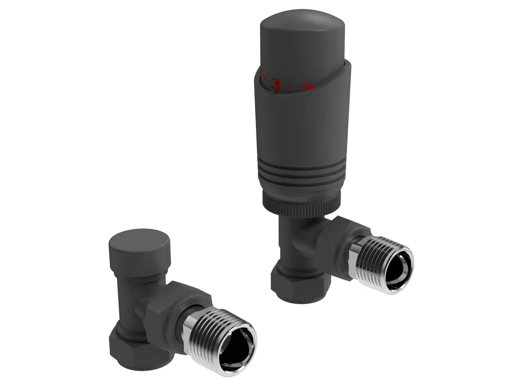 Anthracite Thermostatic Radiator Valve Angled Corner or Straight Grey Radiator TRV Thermostat Valves (Angled) — image 1