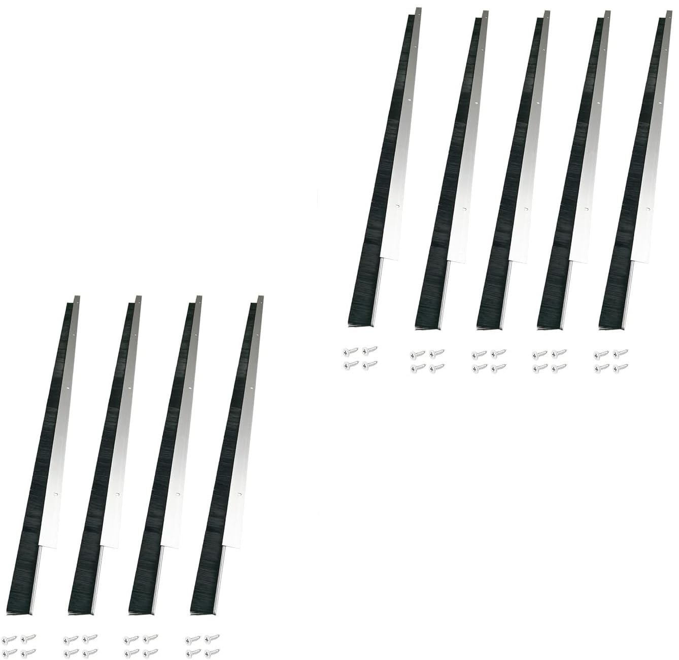 Retsun Set of 9 Extra-Wide Door Brush Seal Strip – 61mm (2.4") W x 880mm (34.6") L, Silver Aluminum Frame with Black PP Bristles, Draught, Dustproof, Weatherproof & Pest Control（Silver1.5, 9