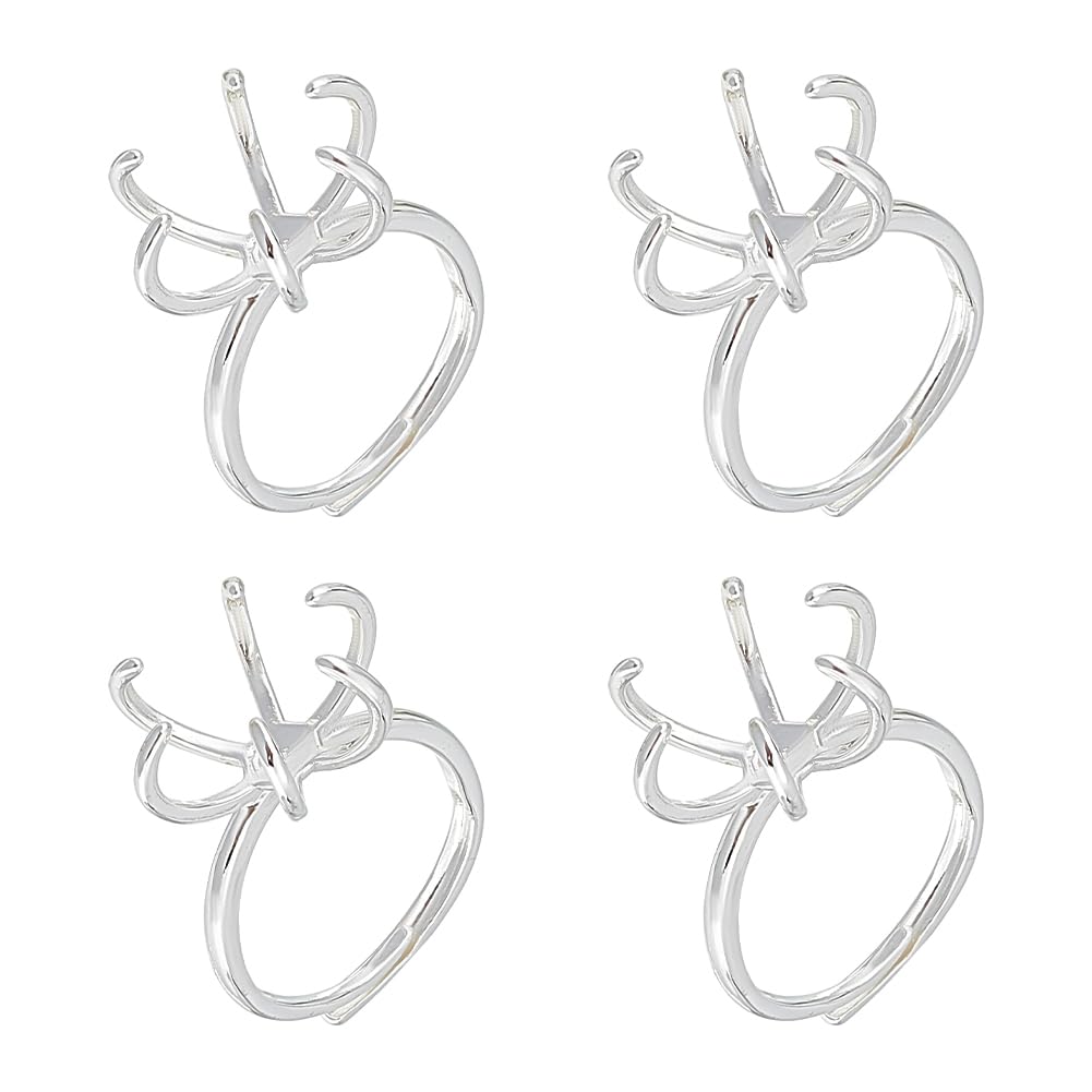 NBEADS 4 Pcs Claw Ring Blank, Adjustable Brass Ring Bases 6 1/2(16.9mm) 6 Prong Finger Ring Components Claw Ring Base for DIY Ring Jewelry Making, Silver