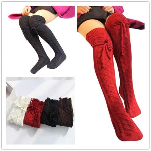 Malbaba Womens Cable Knit Over knee Long Boot Winter Warm Thigh-High Soft Socks Leggings (Free Size, Two Colors(Black& Red))