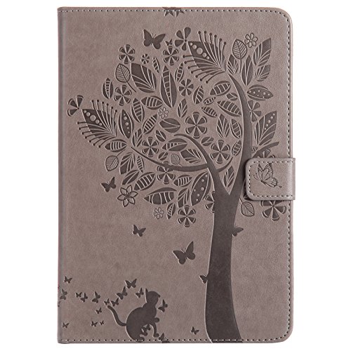 iPad Mini 2 Mini 3 Case, LittleMax(TM) Lightweight PU Leather Flip Stand Embossed Cat & Tree Case Smart Cover with Auto Wake/Sleep for Apple iPad Mini 3/2/1 [One Free Stylus Pen]-#2 Gray - Thumbnail 2