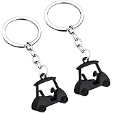 FALVFUN 2PCS Car Golf Cart Keychain, Zinc Alloy Golfer Vehicle Key Chains, Automotive Key Ring Holder Ornament, Universal Fit (Black)