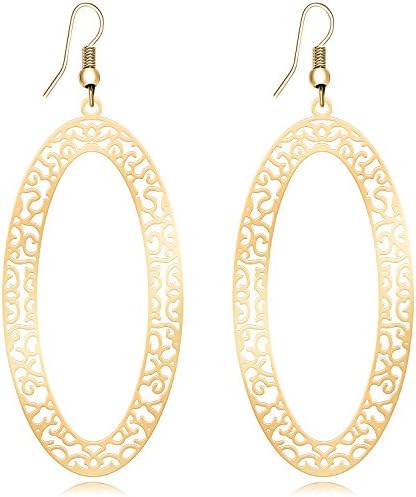 Happy Source Jewelry Plated Rounded Hollow Pattern Drop Shaped Dangle Earrings Rose-golden Color
