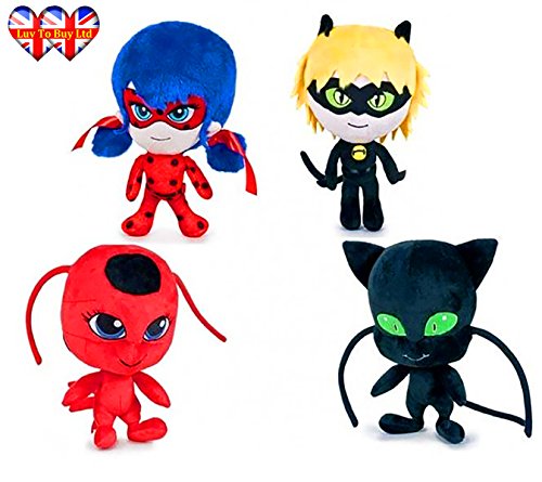 Miraculous Ladybug Plush Teddy, Soft toys,Original,4 Different Characters Available! (Pack of 4 Ladybug Characters)