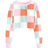 WIFFGO Girls Crop Sweatshirts Casual Tops Kids Long Sleeve Plaid Pullover Cute Fall Winter Fashion Shirts For Teen Girl