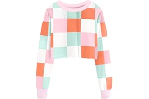 WIFFGO Girls Crop Sweatshirts Casual Tops Kids Long Sleeve Plaid Pullover Cute Fall Winter Fashion Shirts For Teen Girl