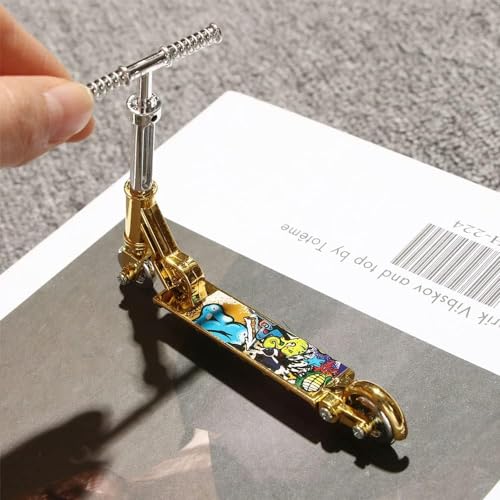 Gold Mini Two Wheel Toys Tiny Fingerboard Scooters, Mini Finger Skateboards Toy, Finger Scooter Fingertip Movement Skateboard for Finger Training Play Vehicles Finger Boards and Finger Bikes