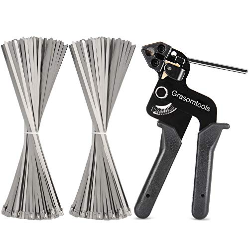 Stainless Steel Cable Tie Gun & Slide Tie Tool, Metal Tie Gun with 200pcs 4.6*270mm Stainless Steel Cable Ties