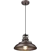 FEMILA Farmhouse Pendant Light,12" Barn Vintage Hanging Light Fixture for Kitchen Island, Adjustable Height,Oil Rubbed Bronze