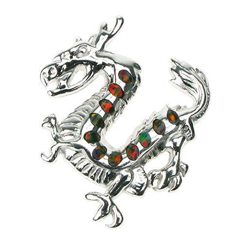 Chinese Dragon - 925 Sterling Silver with Fire Opal - Pendant with 18" Chain - Gift Boxed