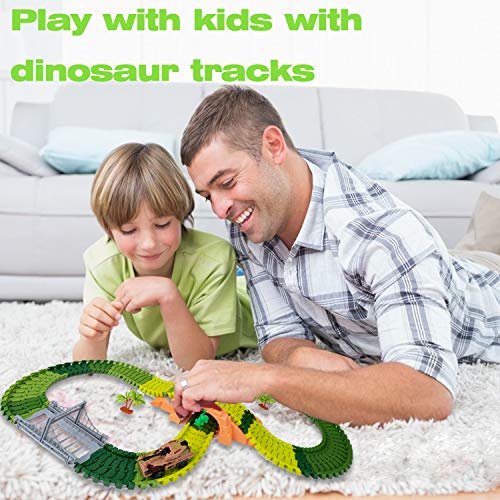 image for VENSEEN Dinosaur Kids Toys 154Pcs. A Dinosaur World Road Race Car Flex