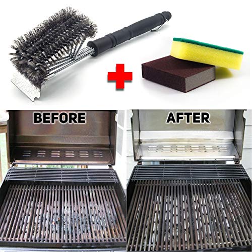 iiWey Grill Brush and Scraper, Large Surface 4 in 1 Best BBQ Brush for Grills, Long Safe 18" Stiff Handle and Stainless Steel Woven Wire Bristles Cleaning Brush for Weber Gas/Charcoal Grill - Thumbnail 6