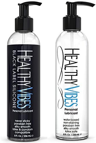 Water & Silicone Based Personal Lubricant Kit by Healthy Vibes, Includes 2x 8oz Bottles, 100% Latex Safe