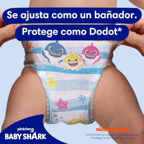 Splashers Baby Shark Talla 5-6, 80 Pañales Bebé Bañadores Desechables, 14kg+, Protección Anti-fugas En El Agua