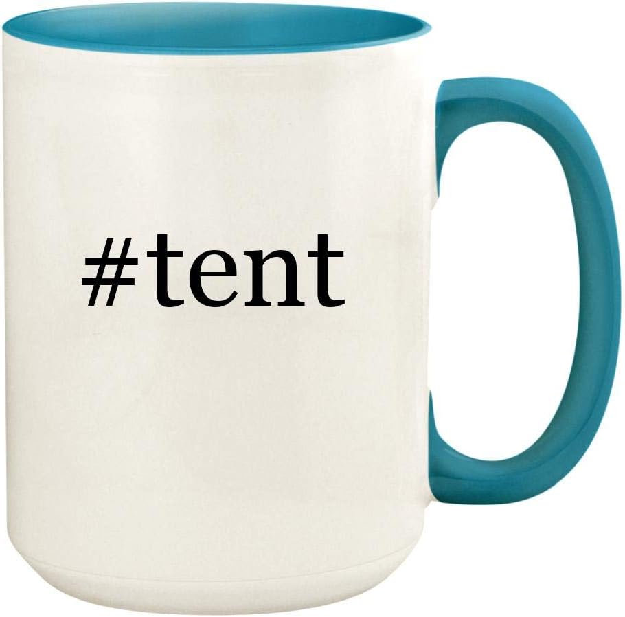 #tent - 15oz Hashtag Ceramic Colored Handle and Inside Coffee Mug Cup, Light Blue