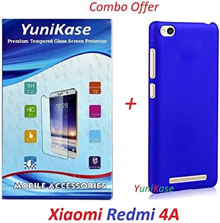 Yunikase Hard Matte Finish Back Cover Case (Blue) With Tempered Glass Screen Protector For Xiaomi Redmi 4A / Xiaomi Redmi 4A( Transparent )