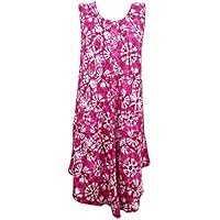 Mogul Interior Elina Womens Tank Dress Sundress Printed Button Front Loose Fit Flare Hem Swing Beach Cover up