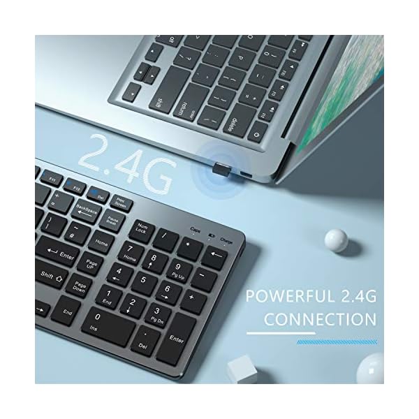 Wireless-Keyboard-24GHz-Ultra-Slim-Rechargeable-Wireless-Keyboard-with-Numeric-Keypad-for-Computer-PC-Laptop-Surface-QWERTY-UK-Layout-Gray Vivefox Wireless Keyboard, 2.4GHz Ultra Slim Rechargeable Wireless Keyboard with Numeric Keypad for Computer, PC, Laptop…