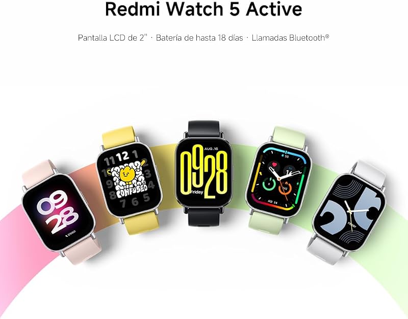 Redmi Watch 5 Active, Llamadas Bluetooth, Pantalla LCD de 2 Pulgadas, Monitor de frecuencia cardíaca, 140 Modos Deportivos, hasta 18 días de autonomía, Negro