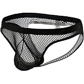 NewBull Men's Sexy Jockstrap Underwear Thong Mesh Bikini Briefs with Enhancing Pouch See through Underpants Low Rise Panty