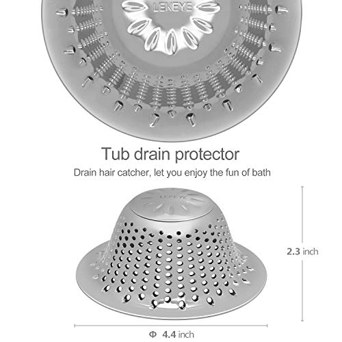 LEKEYE Bathroom Shower Drain Hair Catcher/Stainless Steel Drain Protector/Hair Trap, Strainer, Cover, Filter, Bath Accessories/Tall Dome Shape/Good Grip/for Pop-up & Regular Flat Drains-Silver