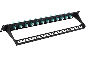 fyboptwu - 1U Fiber Patch Panel with 12 LC OM3/OM4 Multimode Fiber Optic Couplers Connectors, 1pack
