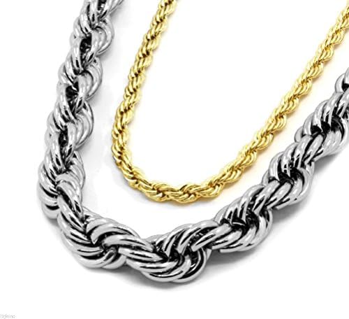POPLife Mens 16K Golden &amp; Gun Hema Plated 5mm &amp; 10mm Rope Chain Necklace 24" &amp; 30" Set