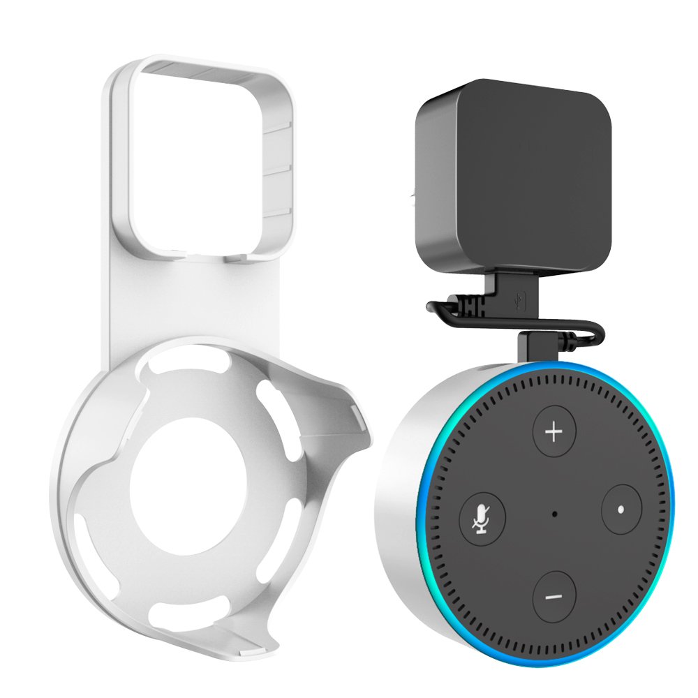 SPORTLINK Socket Wall Mount Hanger Stand for Dot 2nd Generation Without Mess Wires Or Screws, A Choice for Home Voice Assistant Plug in Kitchen Bathroom and Bedroom (White)