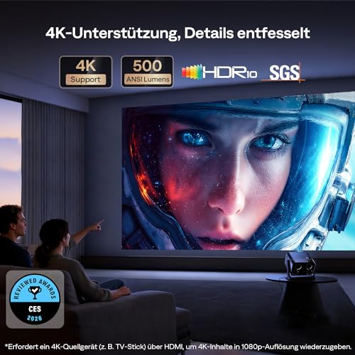 Aurzen Boom Mini 4-in-1 Smart Projector with Google TV, 4K Supports Home Cinema & Outdoor Projector, 20W DoIby Audio, 500 ANSI Projector, ToF Autofocus & Keystone Correction, WiFi/Bluetooth/Mobile Phone (Black)