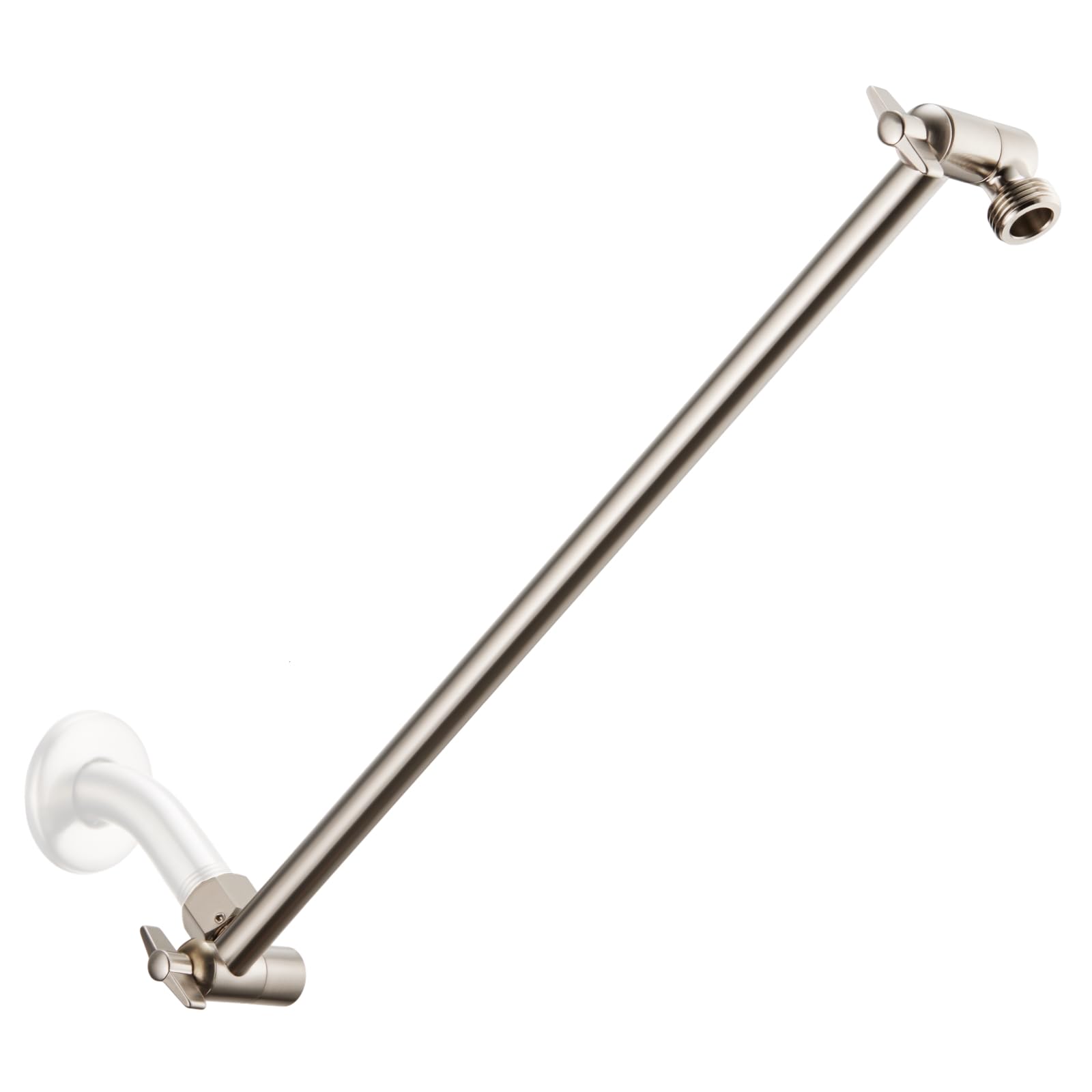 Photo 1 of 15 Inch Extra Long Adjustable Shower Head Extension Arm With Locking Set Screw, Singing Rain Brass Angle Height Adjustable, Easy To Install, G1/2 Universal Connector Compatible (Nickel Brushed)