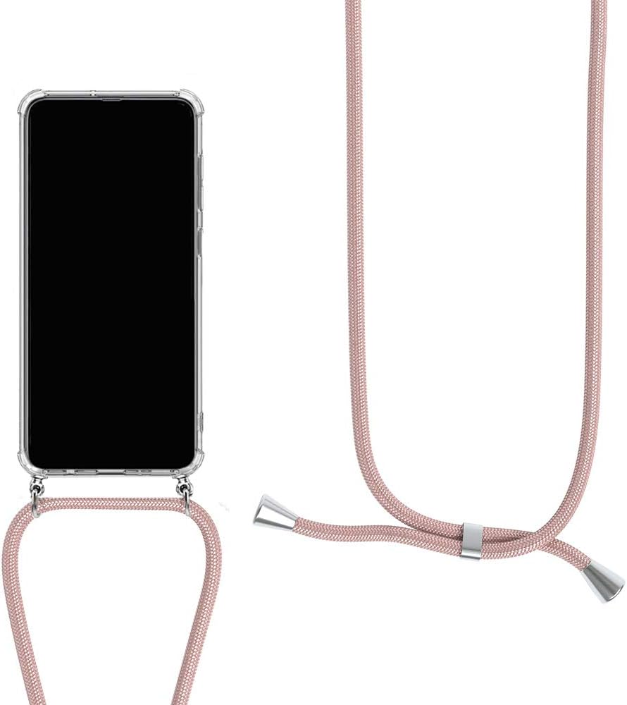 Orgstyle Crossbody Case for Samsung Galaxy S20 Plus 5G, Transparent Silicone Soft TPU Cover with Adjustable Cord Strap, Flexible TPU Bumper Cover Smartphone Necklace Case, Rose Gold