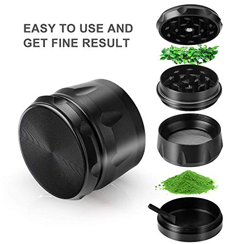 iRainy 1.6 Inch 4 Pieces Spice Herb Grinder G2 Pocket Size Small Tiny Grinder with Pollen Catcher (Black)
