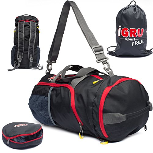 Convertible Black Duffle Backpack For Active Men With FREE Laundry Bag - 22 Inch by IGRU Sport